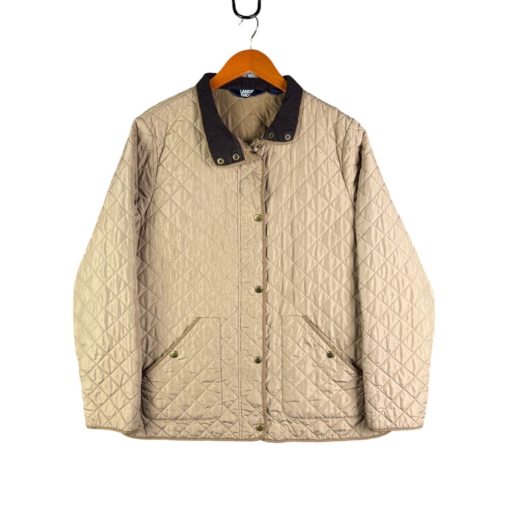 Land’s End Primaloft Chore Corduroy Collar Quilted Jacket‎ Womens Large TALL EUC